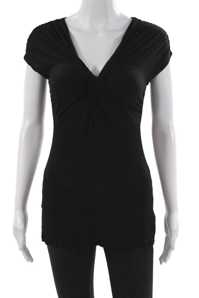 Velvet Womens Black V-Neck Cap Sleeve Basic Blouse Size M