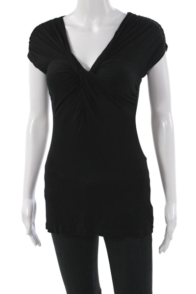 Velvet Womens Black V-Neck Cap Sleeve Basic Blouse Size M