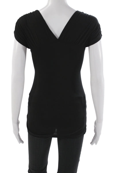 Velvet Womens Black V-Neck Cap Sleeve Basic Blouse Size M