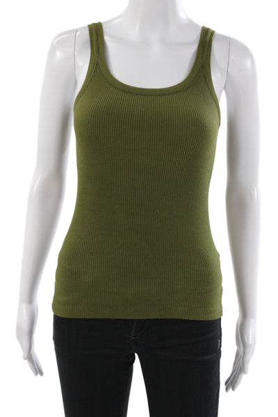 Mimi & Coco Women Basic Green Cotton Scoop Neck Sleeveless Tank Size S