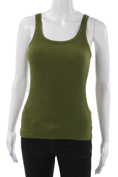 Mimi & Coco Women Basic Green Cotton Scoop Neck Sleeveless Tank Size S