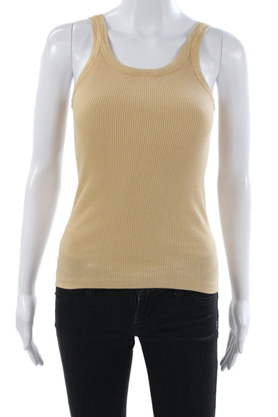 Mimi & Coco Women Basic Beige Cotton Scoop Neck Sleeveless Tank Size S