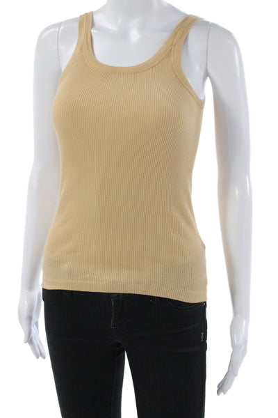 Mimi & Coco Women Basic Beige Cotton Scoop Neck Sleeveless Tank Size S