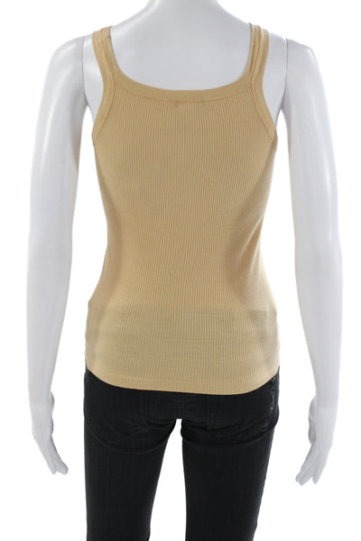 Mimi & Coco Women Basic Beige Cotton Scoop Neck Sleeveless Tank Size S