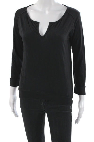 C&C California Women Basic Black V-Neck 3/4 Sleeve Cotton T-Shirt Size S