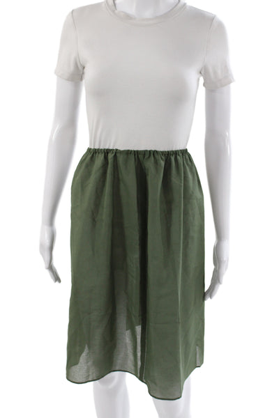 Muveil Women A-Line Linen Skirt Green Solid Summer Size S
