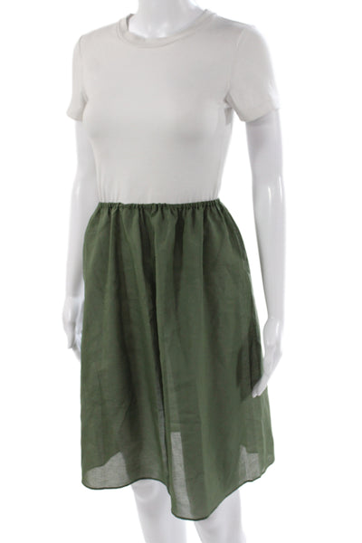 Muveil Women A-Line Linen Skirt Green Solid Summer Size S
