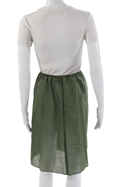 Muveil Women A-Line Linen Skirt Green Solid Summer Size S