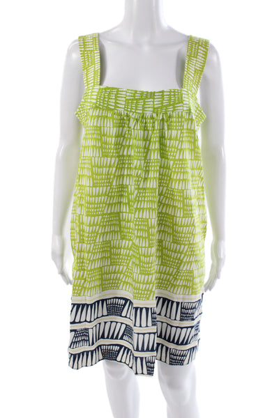 Seaton Women Shift Dress Green Cotton Square Neck Sleeveless Knee Length Size L