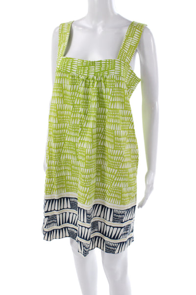 Seaton Women Shift Dress Green Cotton Square Neck Sleeveless Knee Length Size L