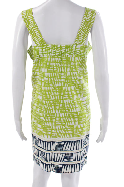 Seaton Women Shift Dress Green Cotton Square Neck Sleeveless Knee Length Size L