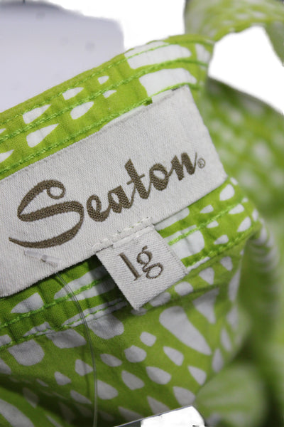 Seaton Women Shift Dress Green Cotton Square Neck Sleeveless Knee Length Size L
