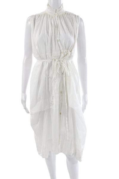 Malia Mills Women Shirt Dress White Cotton Sleeveless High Neck Midi Size 2