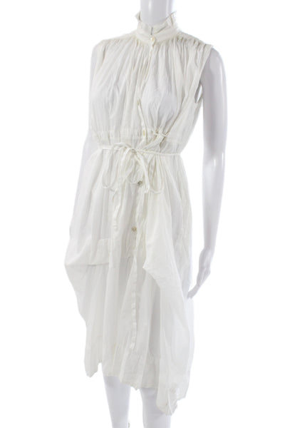 Malia Mills Women Shirt Dress White Cotton Sleeveless High Neck Midi Size 2