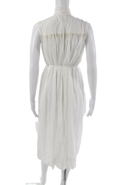 Malia Mills Women Shirt Dress White Cotton Sleeveless High Neck Midi Size 2