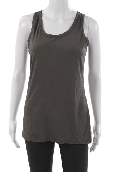 Designer Women Sleeveless Scoop Neck Basic Tank Brown Lyocell Solid Size S