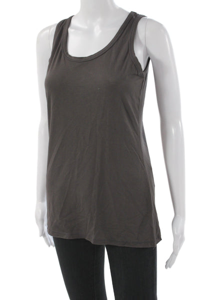 Designer Women Sleeveless Scoop Neck Basic Tank Brown Lyocell Solid Size S