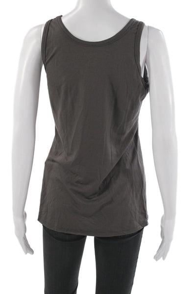 Designer Women Sleeveless Scoop Neck Basic Tank Brown Lyocell Solid Size S