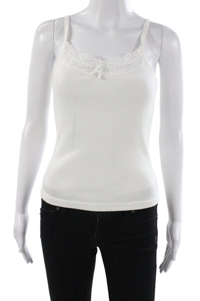 Hartford Womens White Cotton V-Neck Tank Sleeveless Solid Size 2