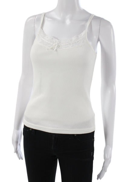 Hartford Womens White Cotton V-Neck Tank Sleeveless Solid Size 2
