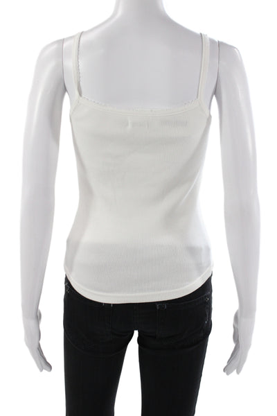 Hartford Womens White Cotton V-Neck Tank Sleeveless Solid Size 2