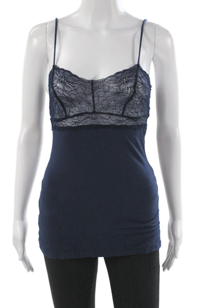Ella Moss Womens Blue V-Neck Lace Tank 50% Supima Cotton Size S