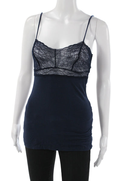 Ella Moss Womens Blue V-Neck Lace Tank 50% Supima Cotton Size S