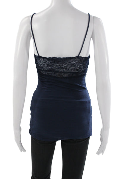 Ella Moss Womens Blue V-Neck Lace Tank 50% Supima Cotton Size S