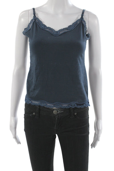 Jigsaw Women Tank V-Neck Lace Blue Sleeveless 90% Cotton Size S