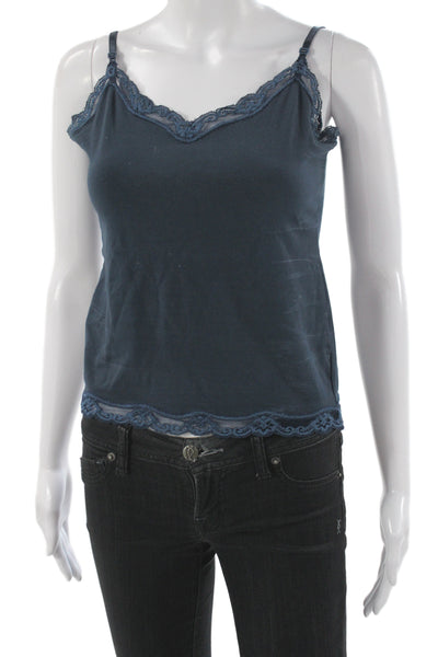 Jigsaw Women Tank V-Neck Lace Blue Sleeveless 90% Cotton Size S