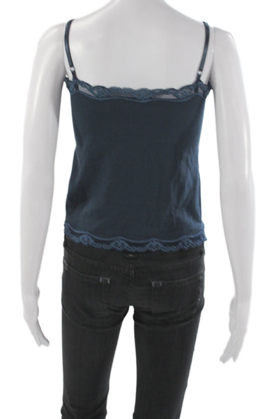 Jigsaw Women Tank V-Neck Lace Blue Sleeveless 90% Cotton Size S