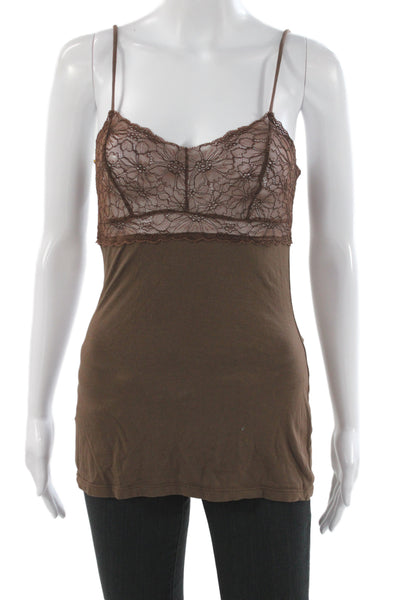 Ella Moss Women Brown Floral V-Neck Lace Tank 50% Supima Cotton Size M