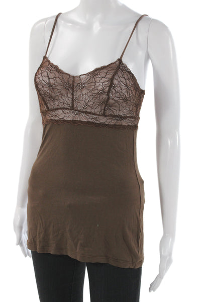Ella Moss Women Brown Floral V-Neck Lace Tank 50% Supima Cotton Size M