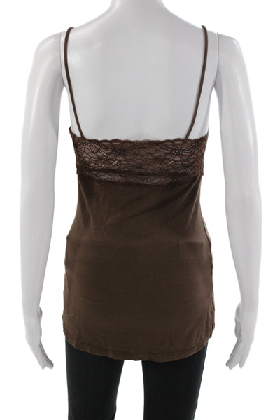 Ella Moss Women Brown Floral V-Neck Lace Tank 50% Supima Cotton Size M