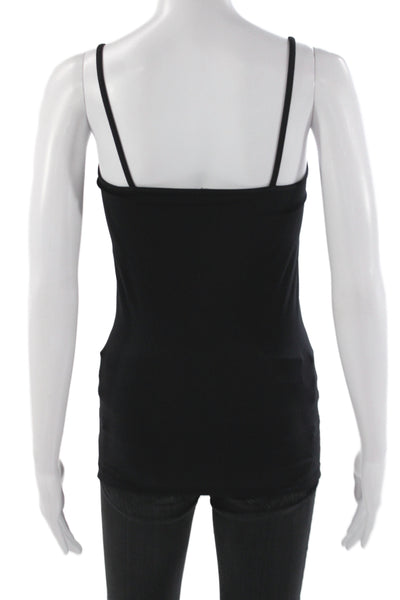 Bordeaux Women Black Scoop Neck Tank Top Nylon Sleeveless Basic Size One Size