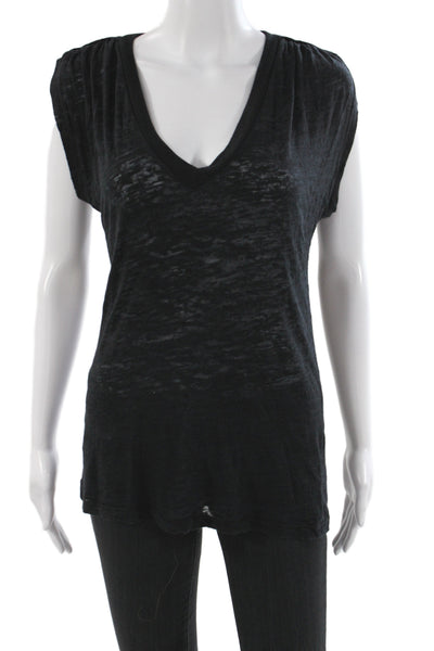 Splendid Women Basic Black V-Neck Sleeveless Bamboo T-Shirt Size M