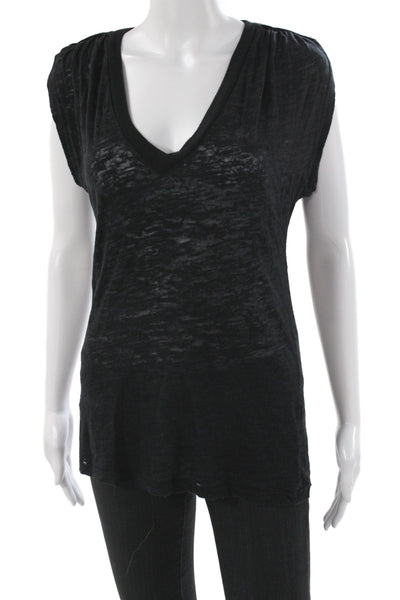 Splendid Women Basic Black V-Neck Sleeveless Bamboo T-Shirt Size M
