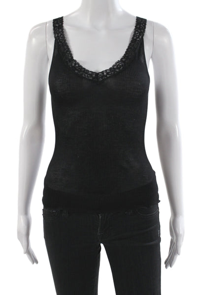 Sal May Women Tank Scoop Neck Sleeveless Mercerized Cotton Black Size 2