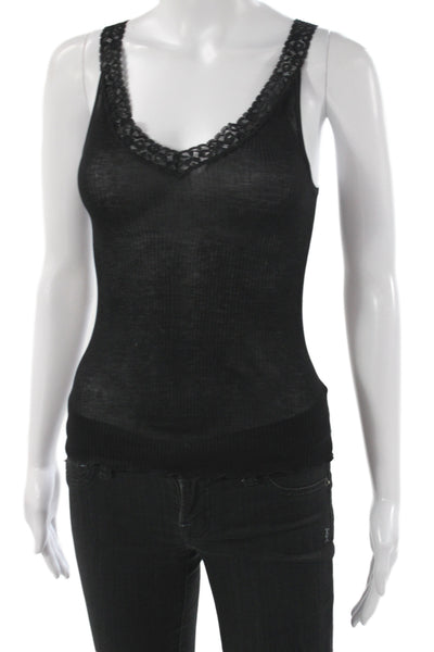 Sal May Women Tank Scoop Neck Sleeveless Mercerized Cotton Black Size 2