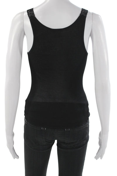 Sal May Women Tank Scoop Neck Sleeveless Mercerized Cotton Black Size 2