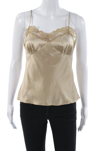 Trina Turk Women V-Neck Silk Tank Beige Sleeveless Solid Size S