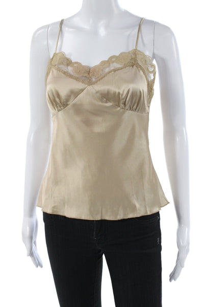 Trina Turk Women V-Neck Silk Tank Beige Sleeveless Solid Size S