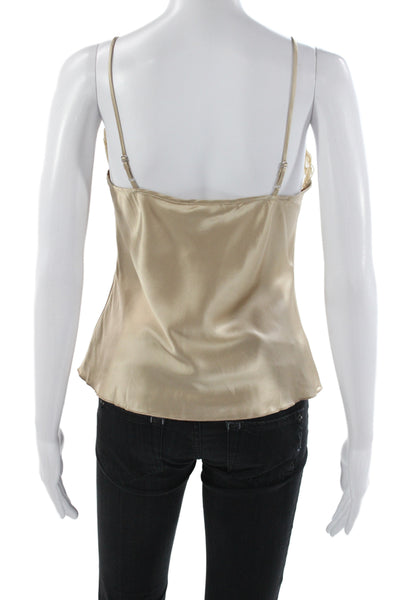 Trina Turk Women V-Neck Silk Tank Beige Sleeveless Solid Size S