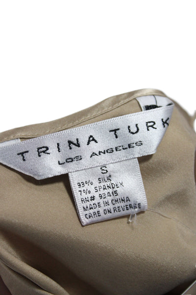 Trina Turk Women V-Neck Silk Tank Beige Sleeveless Solid Size S