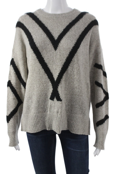 360 Sweater Womens Pullover Gray Merino Geometric Long Sleeve Size S