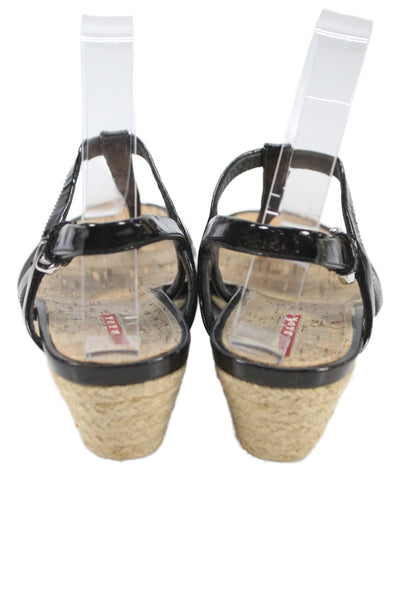 Prada Womens Leather Wooden Detail Ankle Strap Sandals Brown Black Size 9