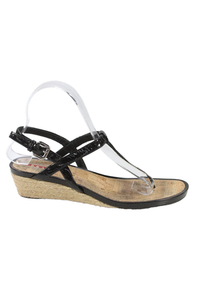 Prada Womens Leather Wooden Detail Ankle Strap Sandals Brown Black Size 9
