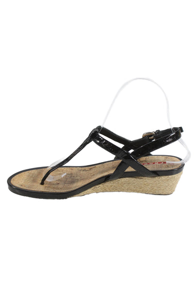 Prada Womens Leather Wooden Detail Ankle Strap Sandals Brown Black Size 9