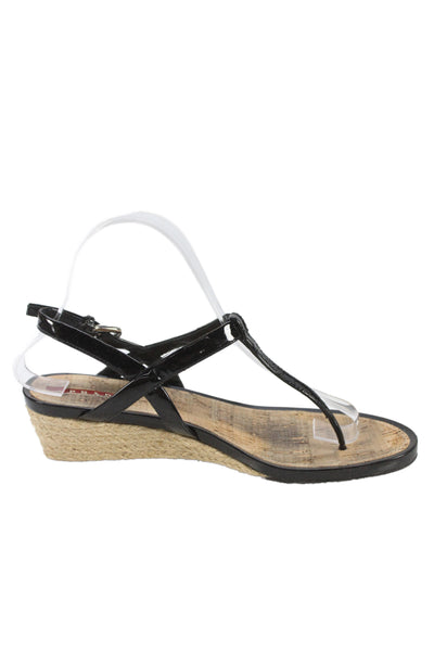 Prada Womens Leather Wooden Detail Ankle Strap Sandals Brown Black Size 9
