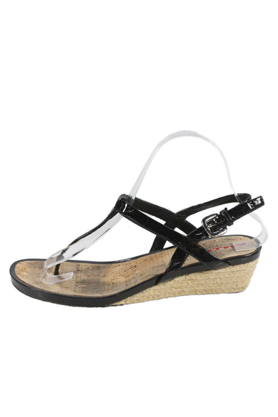 Prada Womens Leather Wooden Detail Ankle Strap Sandals Brown Black Size 9